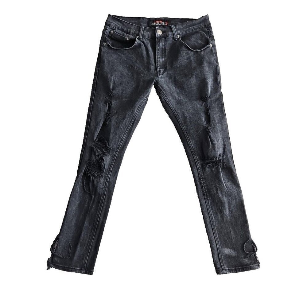 Copper Rivet Jeans Men's Size 32x30 Black Distressed Stretch RN# 140689